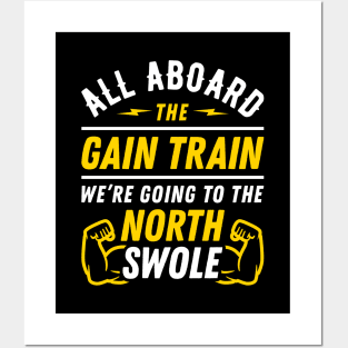 All Aboard The Gain Train We're Going To The North Swole Biceps Flex (Funny Christmas Gym Pun) Posters and Art